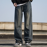 SHOPMOCHO Men's Drawstring Baggy Jeans Autumn New Fashion Loose Straight Wide Legs Pants Streetwear Vintage Denim Trousers Y2k Jeans Pants