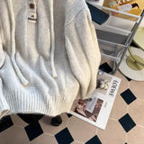 SHOPMOCHO Pullovers Women Hooded Plus Velvet Thickening Button Design Fashion Tender Knitted Sweater All-match Casual Students Autumn Chic