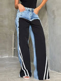 Shopmocho Denim Patchwork Women Trousers High Waist Contrast Color Striped Straight Sports Wide Leg Pants 2025 Street Autumn Lady Pants