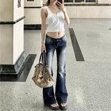 Shopmocho Women Fashion Washed Denim Flares Pants Korean Style Low-Waist Slimming Wide Leg Jeans Female Streetwear Sexy Slim Y2K Trousers