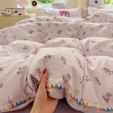 SHOPMOCHO Flower Printed Duvet Cover Sets Queen/King Bedding Set with Shell Edge Washed Cotton dekbedovertrek 240x220  이불 커버 Bed Cover Set