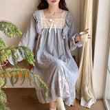 SHOPMOCHO Long-Sleeved Harajuku Style Nightgown Women's Pajamas Lace Sweet Cute Nightdress Spring Summer 2026 New Square Collar Home Wear