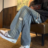 SHOPMOCHO Three bar American retro jeans men's spring and autumn new style high street elastic waist loose casual men's straight leg long