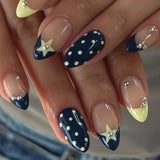 SHOPMOCHO 24pcs Y2k Almond Fashion Fake Nails Moon Star Style Swan Pattern Sweet Cool Press On Nails Full Cover Detachable False Nail