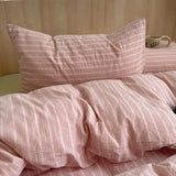 SHOPMOCHO 1pc Korean Cotton Pink Stripes Duvet Cover 150x200 Size Girl's Room housse de couette Skin friendly Breathable Comforter Sets