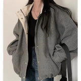 Shopmocho Gray Feel Women's Chic Winter Hot Sale Of The Season New French Vintage Turn-down Collar Loose Woolen Coat Jacket Female Fashion
