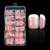 SHOPMOCHO 120Pcs Pink French Short Square Fake Nails 12-Sizes Full Cover Press On Nails Wearable Detachable Finished False Fingertips *TD