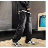 SHOPMOCHO 2025 New Fashion Stars Towel Embroidery Brown Men Jeans Pants Y2K Clothes Straight Hip Hop Cotton Trousers Pantalon Homme