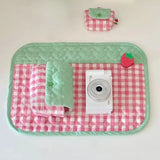 SHOPMOCHO Cute New Pink Love Quilted Japanese Style Ancient Table Mat Tablecloth Ins Style Student Desk Material Heart Shaped Table Mat