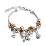 SHOPMOCHO New Butterfly Pendant 5 Color Rhinestone Snake Chain Bangle Lobster Buckle Adjustable Charm Woman Beaded Bracelet Jewelry Gift