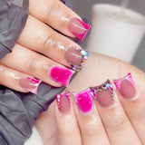 Shopmocho 24pcs Duckbill Shaped Fake Nails Gold Butterfly Rhinestone Design False Nail Tips Wearable Full Cover French Press on Nails