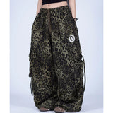 SHOPMOCHO Leopard Snake Print Ruching Cargo Pants Street Retro Loose Lazy Sporty Pants Jazz Hiphop Dance Casual Wide Leg Trousers