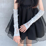 Shopmocho Lolita Gloves Ballet Style White Lace Sleeves Women's Thin Summer Sunscreen Spicy Y2K Girl Strap Gloves For JK Girls