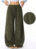 SHOPMOCHO Women's Retro Corduroy Cargo Pants Casual Drawstring Straight Sports Pants Drape Daily Commuting Wide Leg Pants