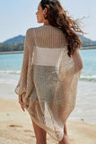 SHOPMOCHO-Openwork Open Front Longline Cover Up Crochet Knit Cardigan Sweater for Women Summer Vacation Beach Outfit
