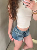 Shopmocho Y2k Zipper Denim Mini Shorts For Women Sexy Low Waist Pocket Peachy Bottom Short Jeans Female Chic Street Evening Club Partywear
