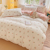 SHOPMOCHO American Pastoral Floral Printed Bedding Set Soft Skin-Friendly Double King Size Duvet Cover Set with Flat Sheet and Pillowcases