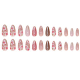 SHOPMOCHO 24Pcs Peach Blossom Press on Nails Cat's Eye Nude Glitter False Nail for Women&Girl Spring and Summer Detachable Wearable Nail