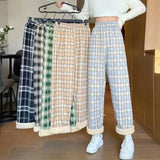 Shopmocho Women's High Waist Fleece Lined Wide Leg Pants Autumn Winter Comfortable Casual Korean Style Home Wear Slimming Trousers