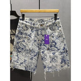 SHOPMOCHO Light Luxury Denim Shorts Men's Summer Loose and Versatile Casual Five-point Pants Fashion Blue and White Low Rise Short Pants
