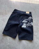SHOPMOCHO New Men Black Floral Print Denim Shorts Unique Creative Design Summer Casual Trendy Style Comfortable Fit for Outdoor Streetwear