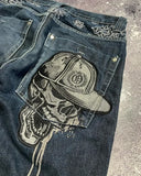SHOPMOCHO American New Skull Embroidery Casual Baggy Jeans Women Y2K Street Harajuku Vintage Gothic High Waist Joker Wide Leg Pant Trouser