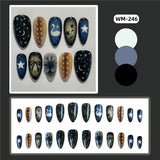 SHOPMOCHO 24pcs Y2k Almond Fashion Fake Nails Moon Star Style Swan Pattern Sweet Cool Press On Nails Full Cover Detachable False Nail
