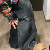 SHOPMOCHO Y2K Spicy Girl Dark Series Wide Leg Jeans Women's New High Street Splicing Loose High Waist Slimming Flare  Pants