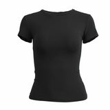 SHOPMOCHO-Woman Clothing Short Sleeve T-shirt Slim Fit Tops Female O-Neck Knitted Sheath Tee Shirt Street Wear Sex Sporty 2025 Y2K New2410