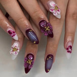 SHOPMOCHO 24Pcs Peach Blossom Press on Nails Cat's Eye Nude Glitter False Nail for Women&Girl Spring and Summer Detachable Wearable Nail