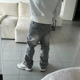 SHOPMOCHO Y2K Retro Jeans Light Color Dollar Pattern Embroidery Splice Denim Pants Gothic Hip Hop Streetwear Men Women Fashion Baggy Pants