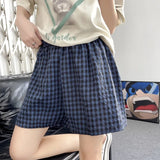 Shopmocho Summer Loose Plaid Shorts Women Ins Style Shorts High Waist Slimming Wide Legs Casual Home Pants Outdoor Wearing Walking Shorts