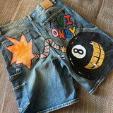 SHOPMOCHO Baggy Custom Paint Jorts Washe Number 8 Ball Denim Shorts Men Goth Y2k Harajuku Casual Sweatpants Wide Leg Short Streetwear
