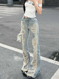 SHOPMOCHO Summer Women Goblin Core Abi Grunge Cyber Punk Flare Jean Y2k Japanese Harajuku Low Rise Ripped Denim Pants 2000s Bell-Bottom
