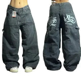 SHOPMOCHO American Street Trend Letter Embroidered Loose Jeans Men Harajuku Y2K New Hip Hop Oversized Wide-leg Pants Unisex Mopping Jeans