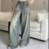 Shopmocho Vintage Wide-Leg Jeans Women's Loose-Fit High-Waisted Slimming Casual Straight-Leg Long Pants Trendy On The Ground