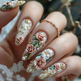 Shopmocho 24pcs/set Medium long fake nails Swan fish flowers for summer season gradient almond square ballet tips press on false nails