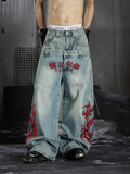 SHOPMOCHO 2026 New Japanese Streetwear Embroidered Baggy Jeans Men's Hip Hop Punk Fashion Y2K Denim Pantalones Retro Straight-leg Jean