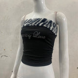 SHOPMOCHO Women's Sexy Slim Fit Y2K Leopard Print Vest Strapless Top Short Style Navel Exposed Casual Summer Fashion Letter Hot Drilling