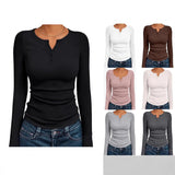 SHOPMOCHO Fashionable Women's Long Sleeve Slim Fit Autumn 2025 Henry Collar T-Shirt Ribbed Basic Style Top for Ladies