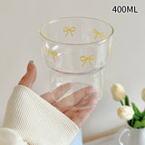 Shopmocho INS Pink Bow Glass Cups Iced Coffee Mug Clear Drinking Glasses Tumbler Milk Tea Juice Water Cup Dessert Cups Drinkware 260-380ML