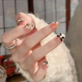 Shopmocho 24pcs Detachable Short Press on Nails Y2k rhinestone False Nails with Glue Ballet Sweet Cool Girls Artificial False Nails Tips