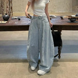 Shopmocho American Washed Loose Wide Leg Knife Edge Jeans Women's Spring Autumn New High Waist Loose Slimming Floor Length Pants