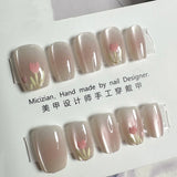 SHOPMOCHO 10Pcs Wearable Cat Eyes Series Short Square Press On Nails Kawaii Cartoon Cat Rabbit Rhinestone Gradients Full Cover False Nails