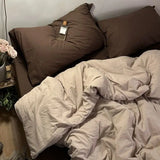 SHOPMOCHO Bedding Set Ins Ambiance Blue Coffee Grid Mixed With Washed Cotton Minimalist Four Piece Set Fitted Sheets Duvet Cover