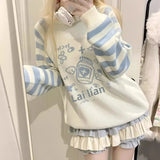 Shopmocho Striped Zipper Y2k Subcultural Women's Long Sleeve Sweater Round Neck Autumn Winter Preppy Style Sweet Loose Kawaii Knitted Top