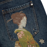Shopmocho Harajuku Flower Woman Embroidery Baggy washed jeans Y2K Vintage 2000s streetwear American Gothic Pants Men Women wide leg pants