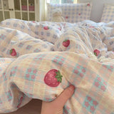 SHOPMOCHO Ins Girls Strawberry Bedding Sets 2025 New Queen Size Bed Sheet Set Duvet Cover Set With Pillowcase No Filling