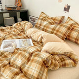 SHOPMOCHO Japanese Style Check Queen Quilt Cover Set 1/3 Pcs Soft Washed Duvet Cover and Pillowcase or Only Duvet Covers Skin-friendly