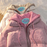 SHOPMOCHO American New Niche Ins Fake Two-piece Hooded Bread Coat Y2K Street Fashion Loose Retro Couple Coat Tide Men And Women Streetwear